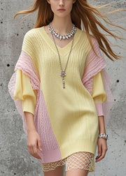 Boutique Yellow Asymmetrical Patchwork Tulle Sweater Dress Fall