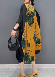 Boutique Yellow Neck Tie Print Party Hooded Long Dress Summer