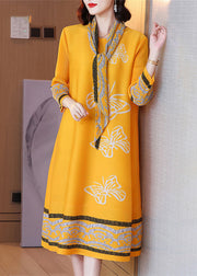 Boutique Yellow O-Neck Print Low High Desig Maxi Dresses Long Sleeve