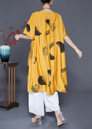 Boutique Yellow Oversized Print Pockets Linen Silk Dresses Summer