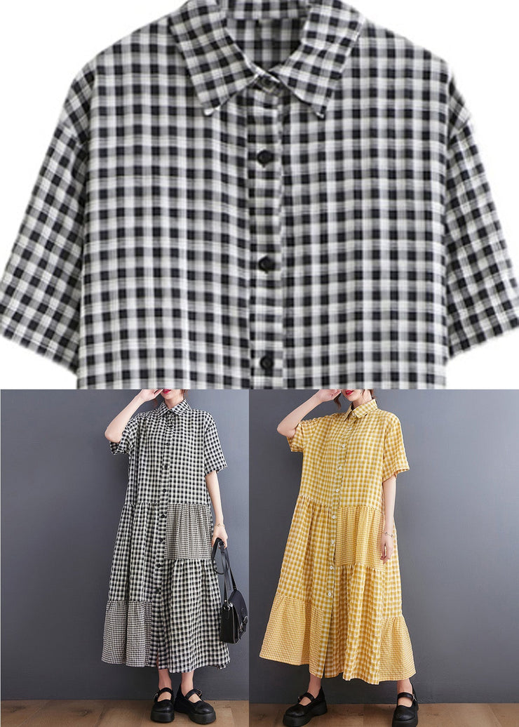 Boutique Yellow Peter Pan Collar Plaid Maxi Dresses Summer