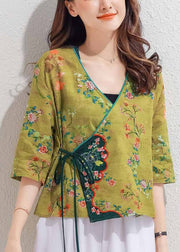 Boutique Yellow V Neck Embroideried Floral Shirt Half Sleeve