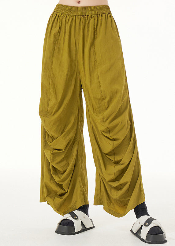 Boutique Yellow Wrinkled Solid Long Pants Summer