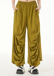 Boutique Yellow Wrinkled Solid Long Pants Summer