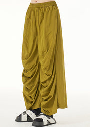 Boutique Yellow Wrinkled Solid Long Pants Summer