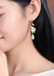 Boutique Zircon Droplet Shape Jade Drop Earrings