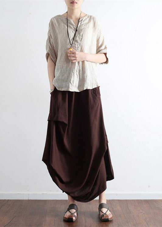 Yellow flower oversized linen skirts asymmetrical design elastic waist long skirt