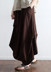 Yellow leopard oversized linen skirts asymmetrical design elastic waist long skirt