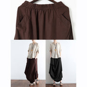 Yellow flower oversized linen skirts asymmetrical design elastic waist long skirt