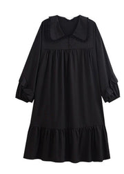 Brief Black Peter Pan Collar Patchwork Ice Silk Maxi Dress Spring