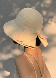 Brief Camel Bow Straw Woven Cloche Hat