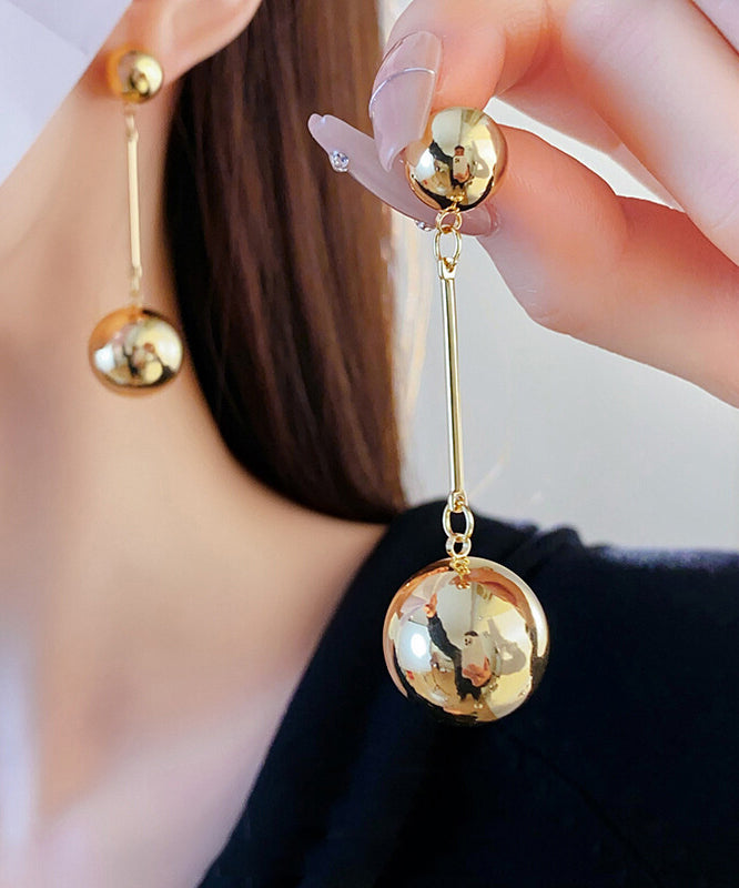 Brief Gold Copper Ball Tassel Drop Earrings