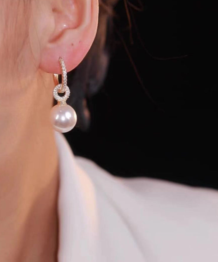 Brief Light Coffee Overgild Zircon Pearl Drop Earrings