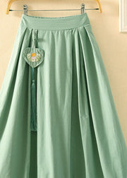 Brief Light Green Tasseled Hollow Out Patchwork Cotton Skirt Summer