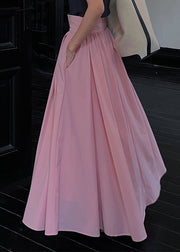 Brief Pink Wrinkled High Waist Pockets A Line Skirts Summer