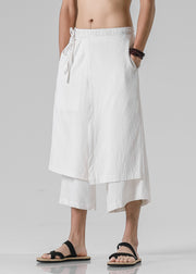 Brief White Asymmetrical Patchwork Men Wide Leg Pants Summer