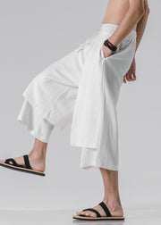 Brief White Asymmetrical Patchwork Men Wide Leg Pants Summer