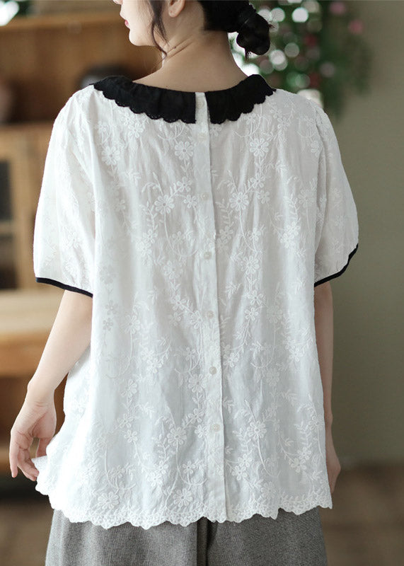 Brief White Peter Pan Collar Cotton Shirt Short Sleeve