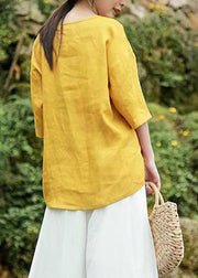 Brief Yellow V Neck Tops Half Sleeve