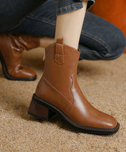 Brown Boots Chunky Faux Leather Plus Size Splicing Zippered