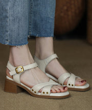 Brown Buckle Strap Splicing Chunky Sandals Peep Toe