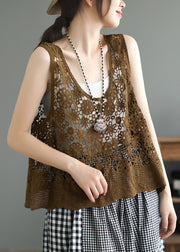 Brown Hollow Out Cotton Beach Vest Summer