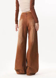 Brown Maillard Wearing Autumn American Retro Star High Waisted Denim Wide Leg Pants