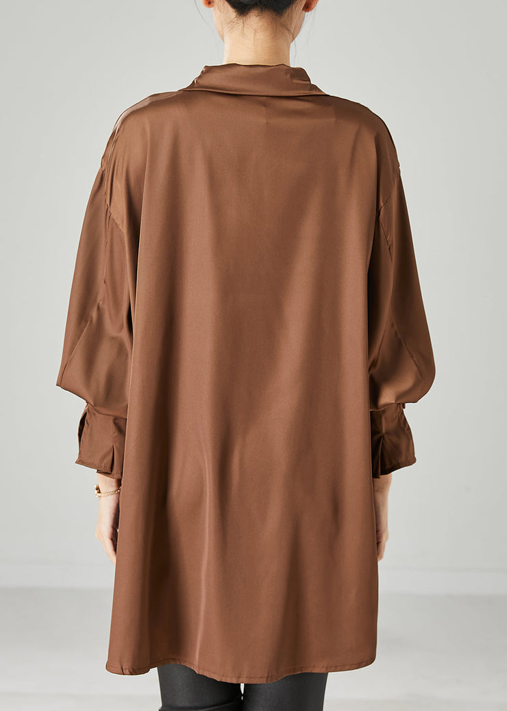 Brown Oversized Chiffon Blouse Low High Design Spring