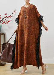 Brown Patchwork Party Dress Oversized Print Summer