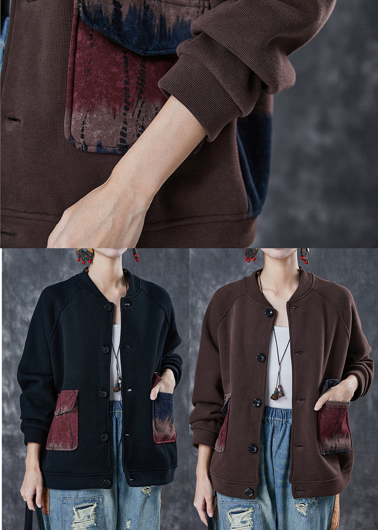 Brown Patchwork Warm Fleece Jackets Oversized Winter