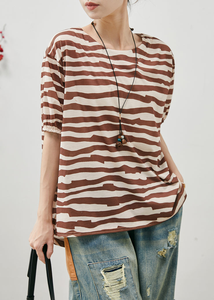 Brown Striped Cotton Tank Tops Oversized Summer