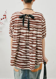 Brown Striped Cotton Tank Tops Oversized Summer