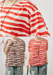 Brown Striped Cotton Tank Tops Oversized Summer