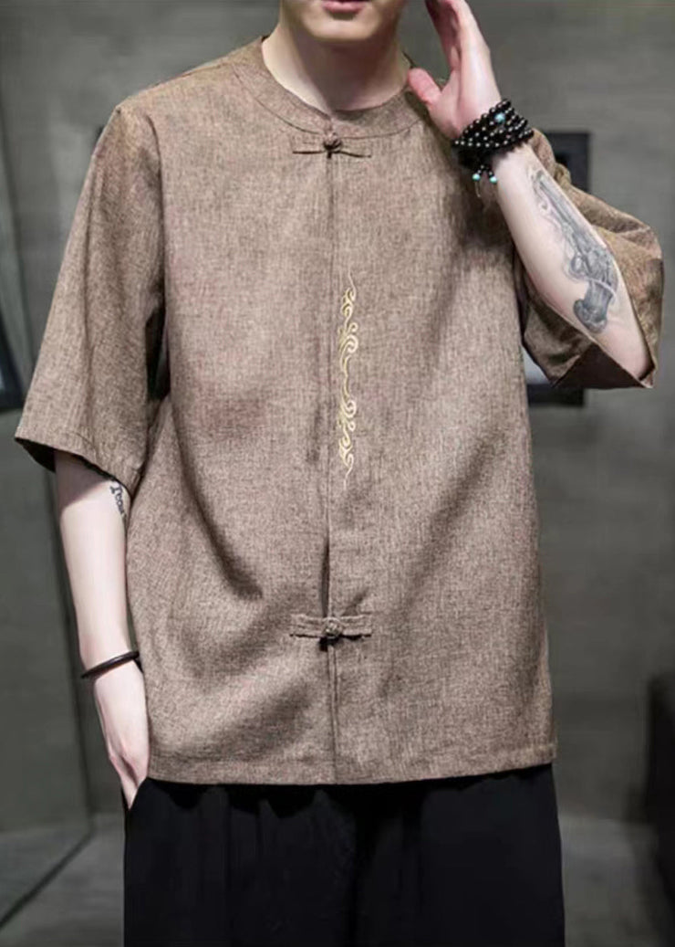 Camel Button Linen Best T Shirts O Neck Half Sleeve