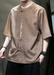 Camel Button Linen Best T Shirts O Neck Half Sleeve