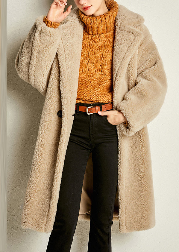 Camel Button Warm Maxi Faux Fur Coat Spring