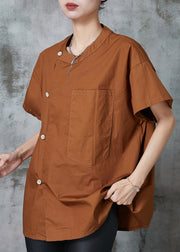 Caramel Asymmetrical Cotton Shirt Tops Oversized Summer