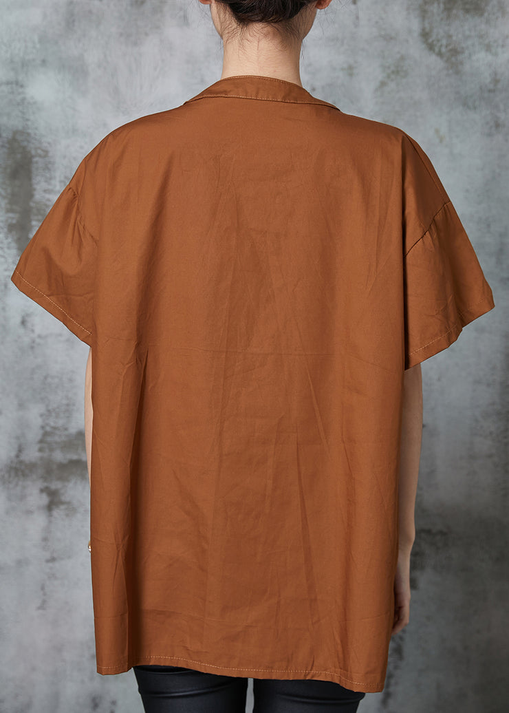 Caramel Asymmetrical Cotton Shirt Tops Oversized Summer