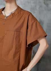 Caramel Asymmetrical Cotton Shirt Tops Oversized Summer