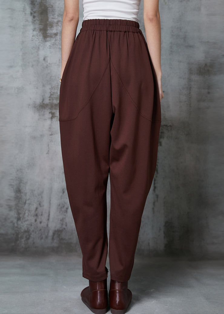 Caramel Cotton Harem Pants High Waist Button Spring