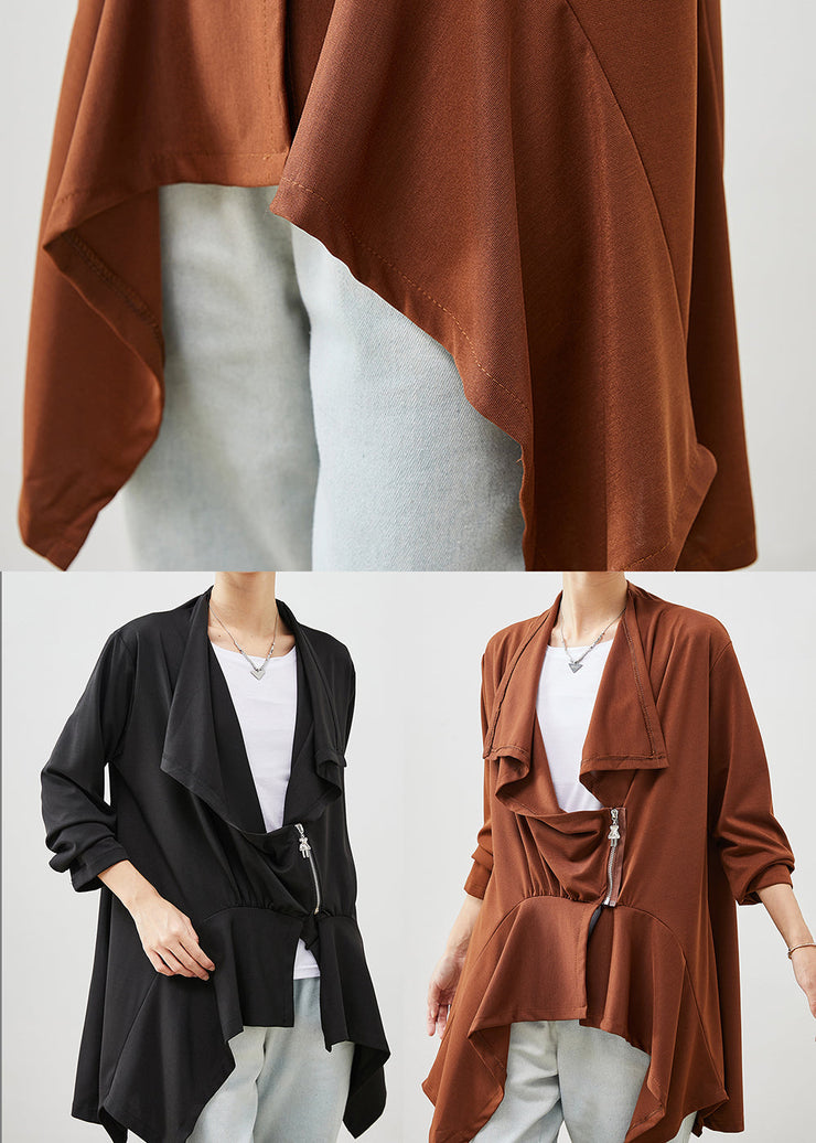 Caramel Patchwork Cotton Cardigans Asymmetrical Spring