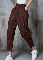 Caramel Patchwork Cotton Pants Oversized Jacquard Spring