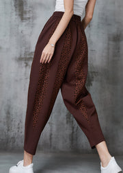 Caramel Patchwork Cotton Pants Oversized Jacquard Spring