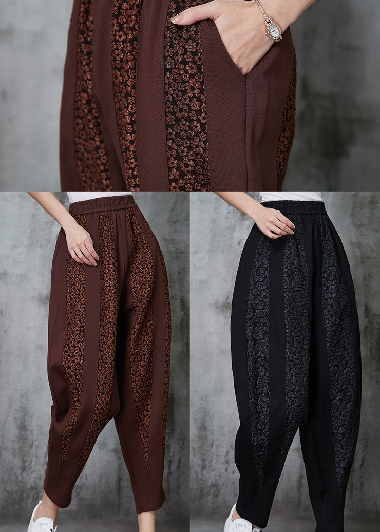 Caramel Patchwork Cotton Pants Oversized Jacquard Spring