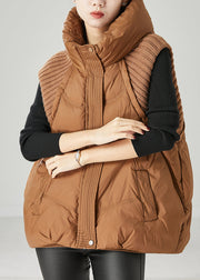 Caramel Patchwork Knit Duck Down Vests Hooded Winter