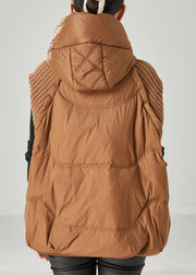 Caramel Patchwork Knit Duck Down Vests Hooded Winter