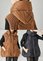 Caramel Patchwork Knit Duck Down Vests Hooded Winter