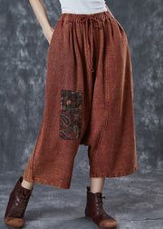 Caramel Patchwork Linen Harem Pants Oversized Applique Summer