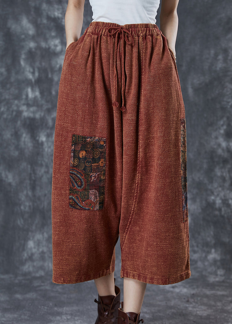 Caramel Patchwork Linen Harem Pants Oversized Applique Summer