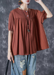 Caramel Patchwork Linen Top Oversized Wrinkled Summer